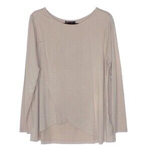 DG2 Diane Gilman Mushroom Beige Cross Front Top Tunic Long Sleeve Back Pleats XL